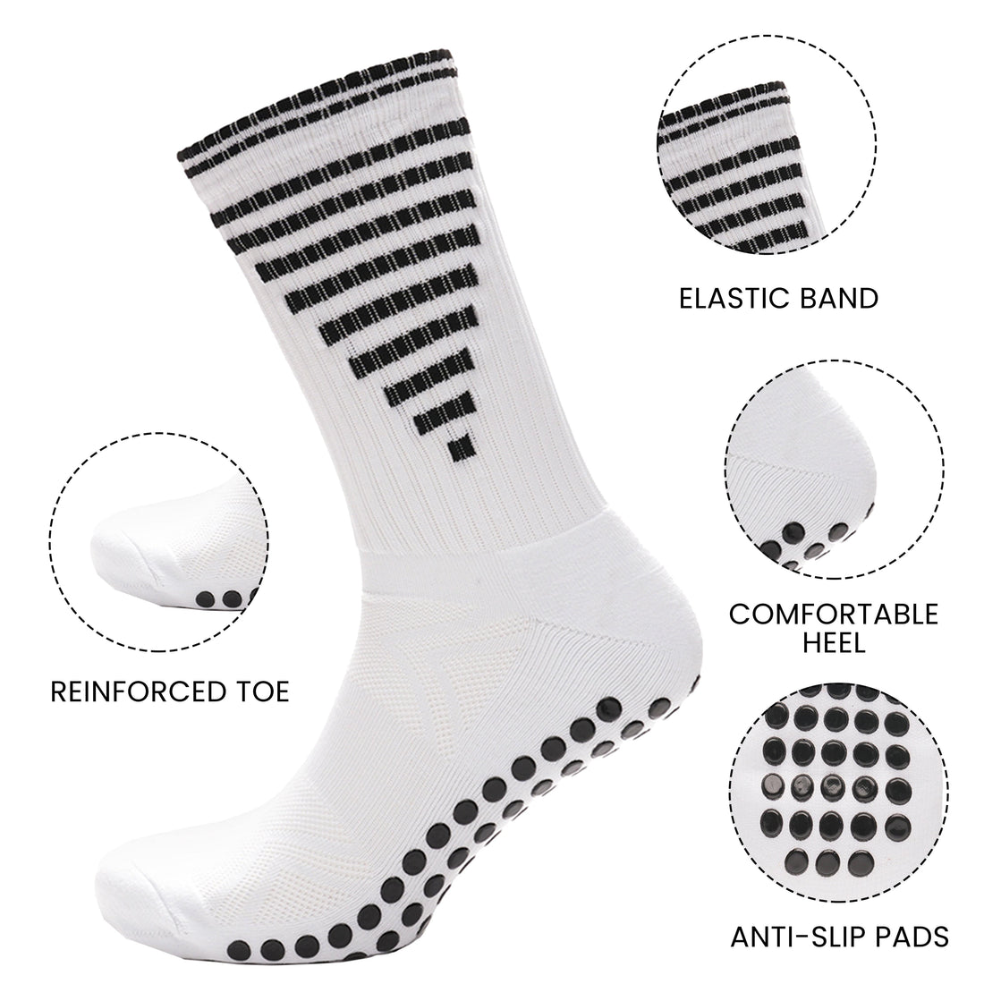 3 Pairs White Anti Slip Football Grip Socks for Men Sports Socks for Gym Running Yoga Trekking Hiking by Sock Stack