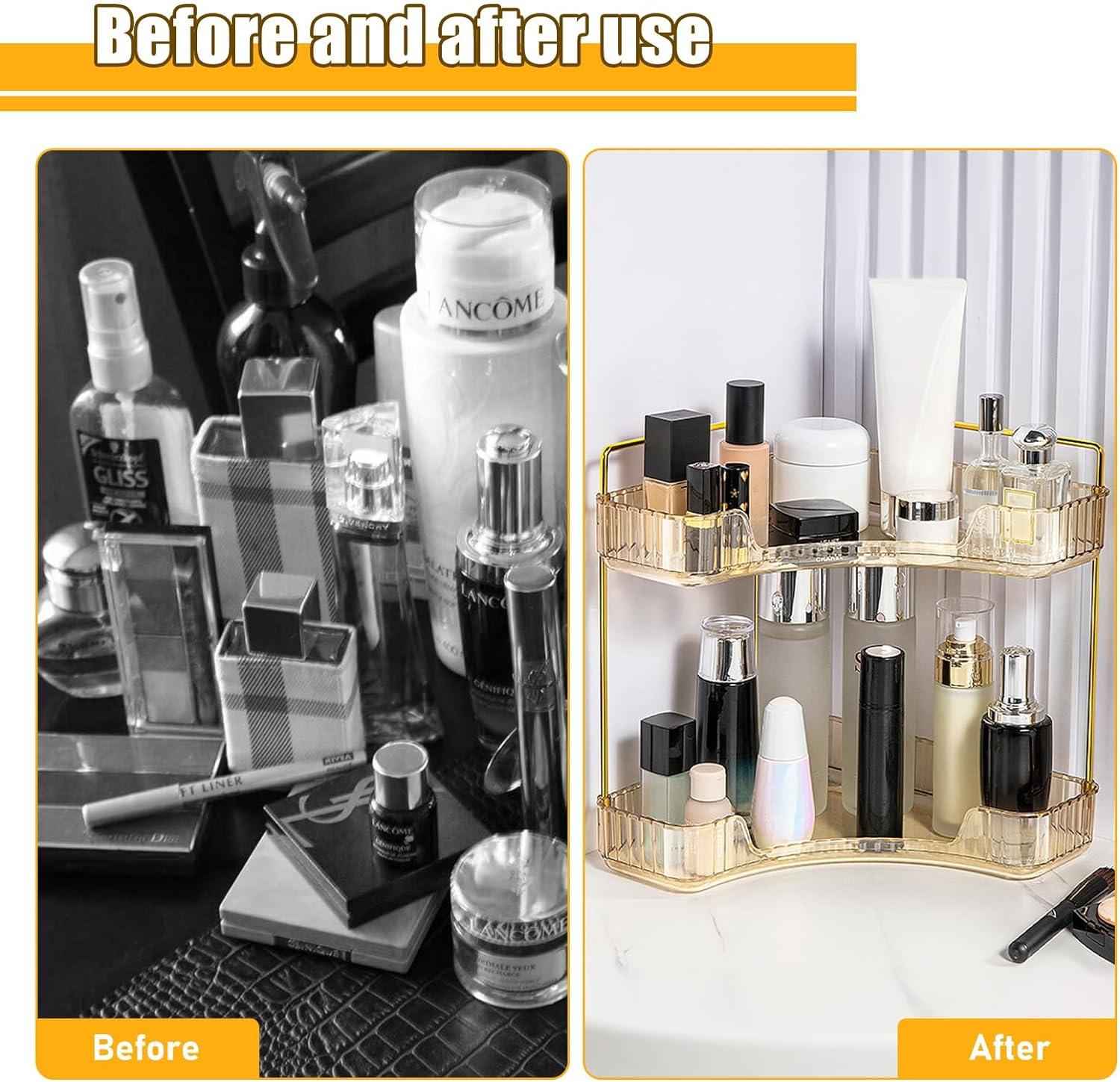 Makeup Organizer Perfume Cosmetic Storage with 2 Layers Gold