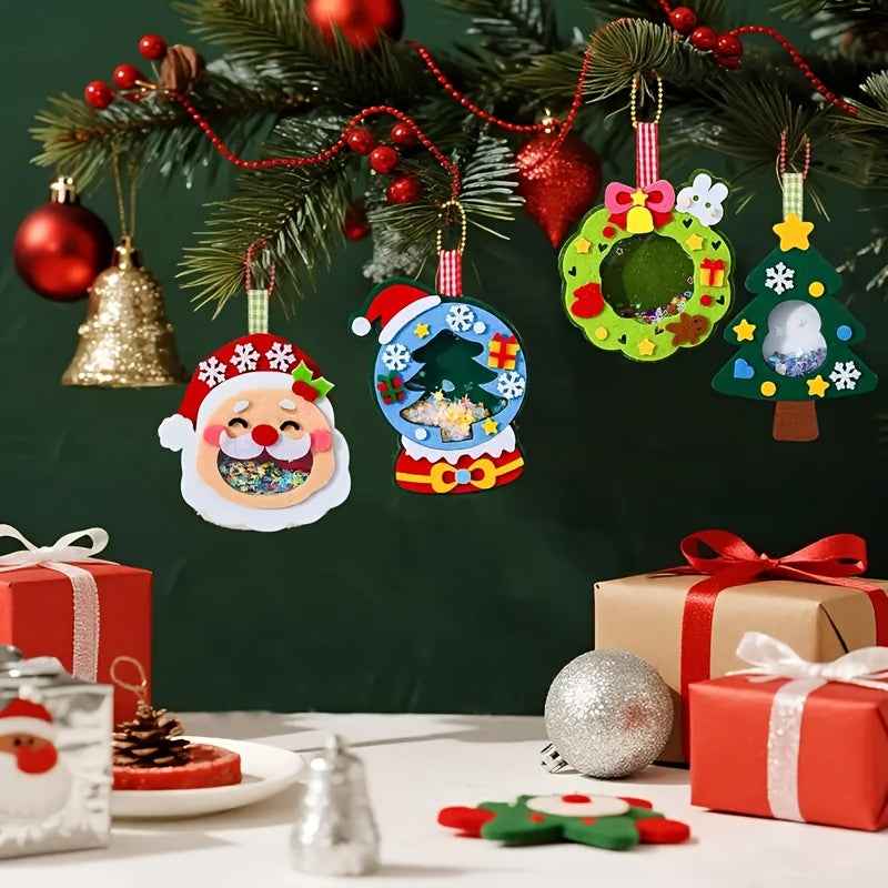 4pcs Christmas Felt Applique Kit, Handmade Ornament Material Set HolidayDecorations, Four Styles Santa Claus, Wreath, Christmas Tree, Crystal Ball, 1 Set Of Materials, Suitable For Festive Gifts,