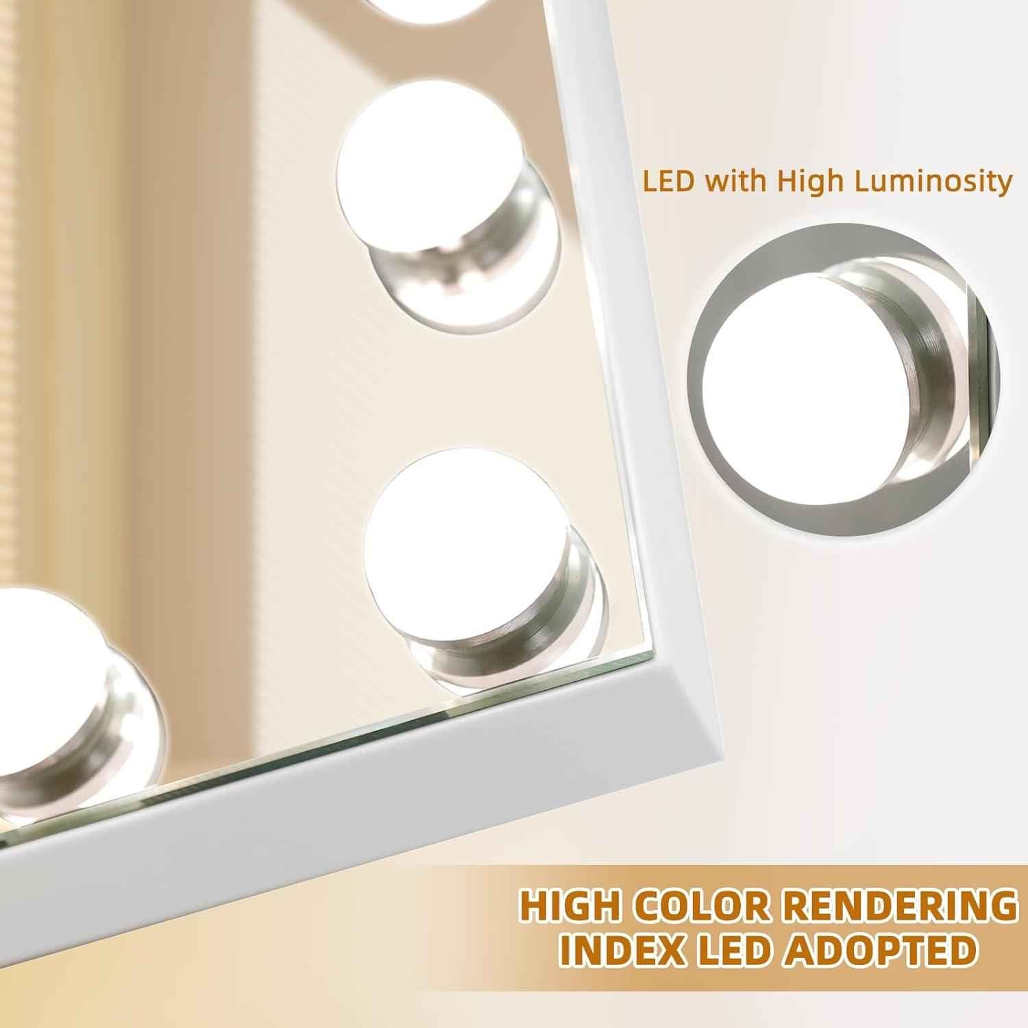 Makeup Mirror with 14 Dimmable LED Bulbs USB Charing Port 3 Color Mode