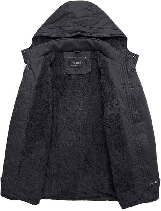 Mens Military Tactical Fleece Jacket Hooded Cotton Warm, Grey, Size L