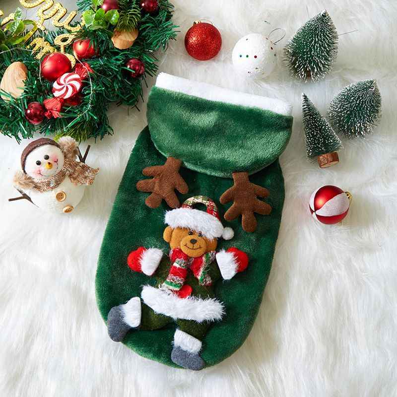 Christmas Dog Clothes Autumn And Winter Flannel Cats Dogs Hoodies Pet Clothes For Small Medium Dogs Christmas Dog Cat Costume