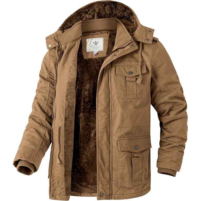 Mens Winter Parka Jacket Thick Fleece Lining Hooded Coat WenVen, Size XL