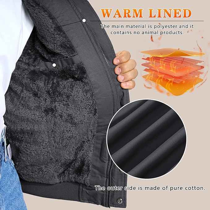 Mens Winter Fleece Cargo Jacket Thick Military Bomber Grey Size L KEFITEVD