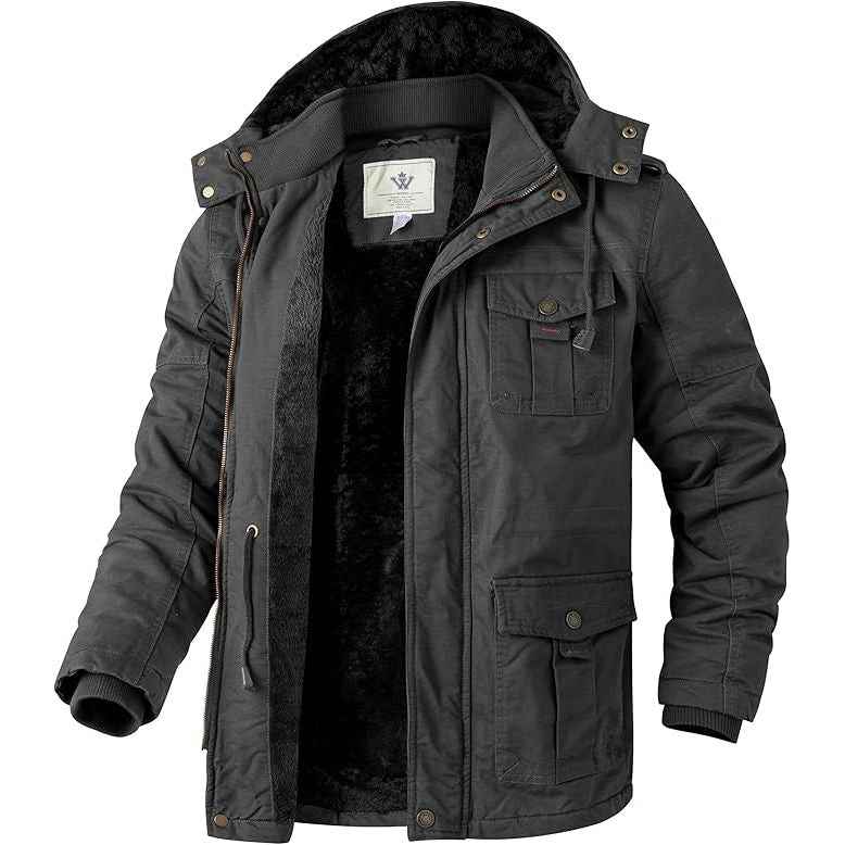 Mens Winter Parka Jacket Thick Fleece Lining Hooded Coat WenVen, Size M