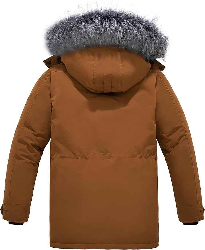 Mens Long Winter Puffer Jacket Windproof Cotton Padded Brown Size S