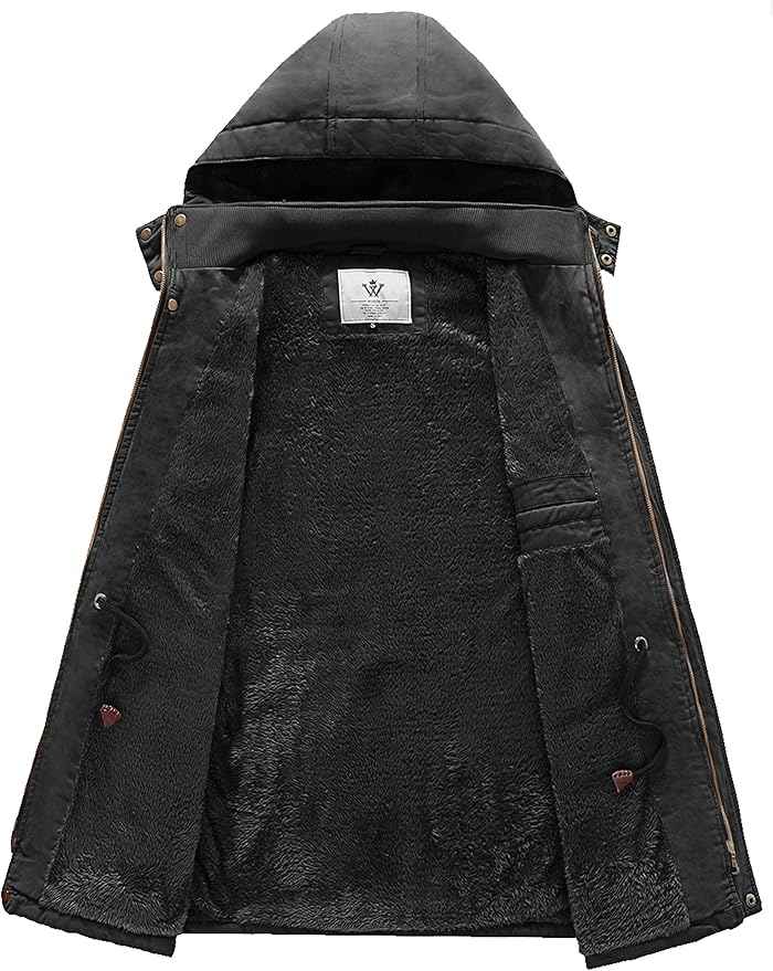 Mens Winter Parka Jacket Thick Fleece Lining Hooded Coat WenVen, Size M