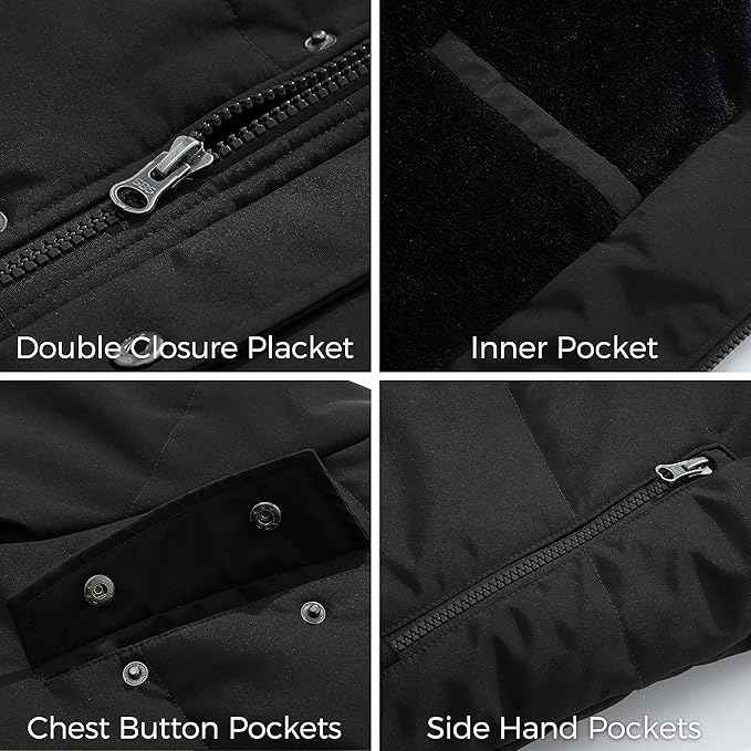 Mens Winter Parka Jacket Puffer Coat Thick Cotton Hooded Black, Size L