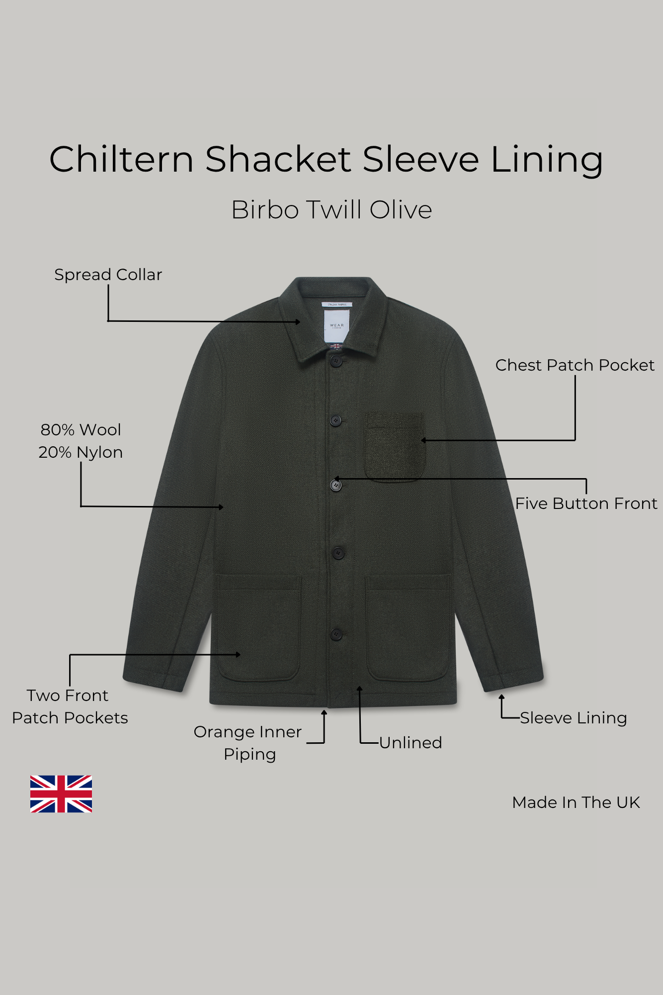 Chiltern Shacket Sleeve Lining - Birbo Twill Olive