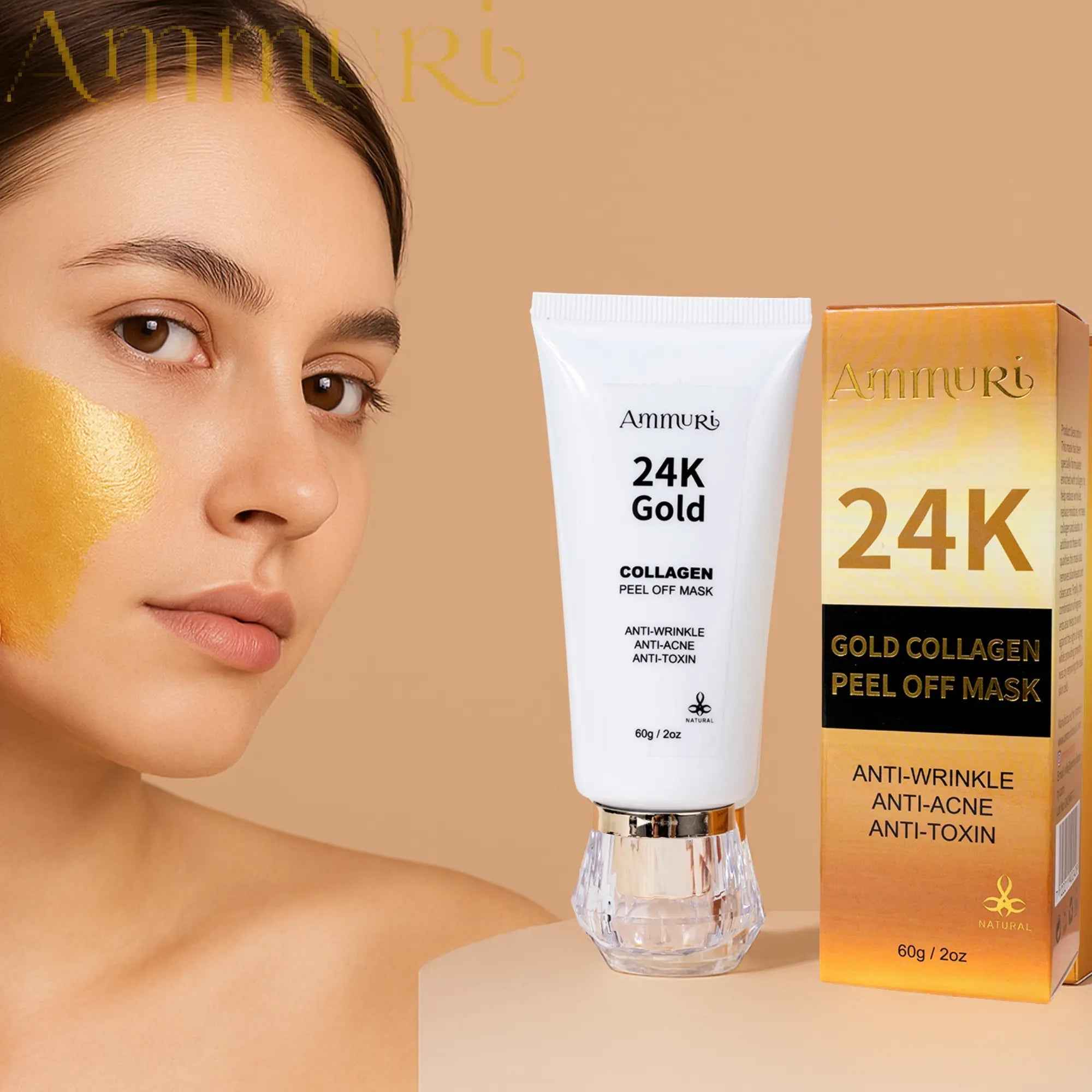 Ammuri 24K Gold Collagen Face Mask Peel Off - Luxury Anti-Aging Treatment 60g