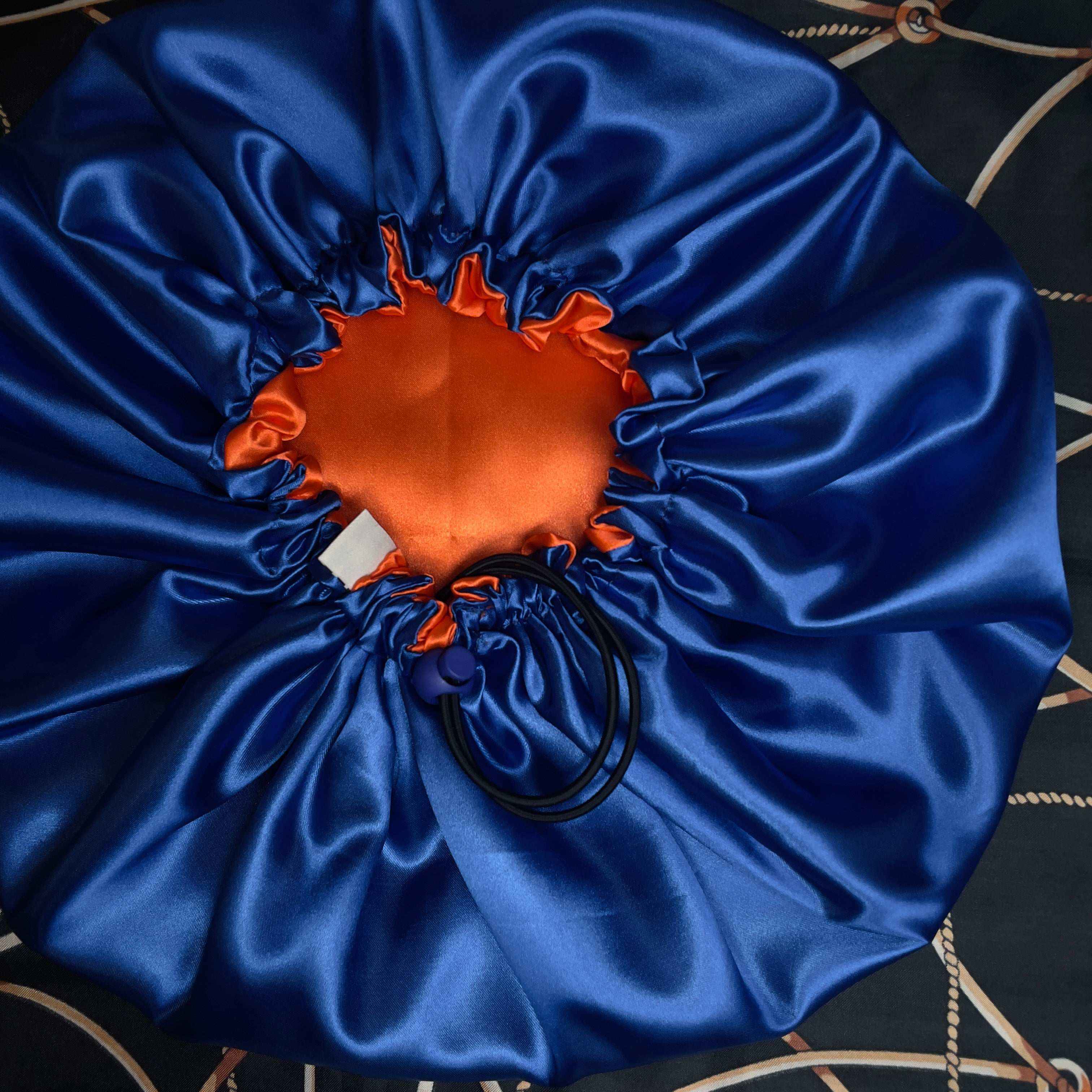 Orange & Blue Reversible Satin Bonnet – Dual Colour Adjustable