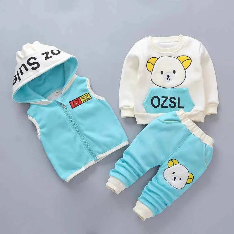3pc/Set Animal Bear Baby Set For Newborn Winter Infant Clothing Sets Super Keep Warm Baby Girl Clothes Kids Sport Suit Outfits