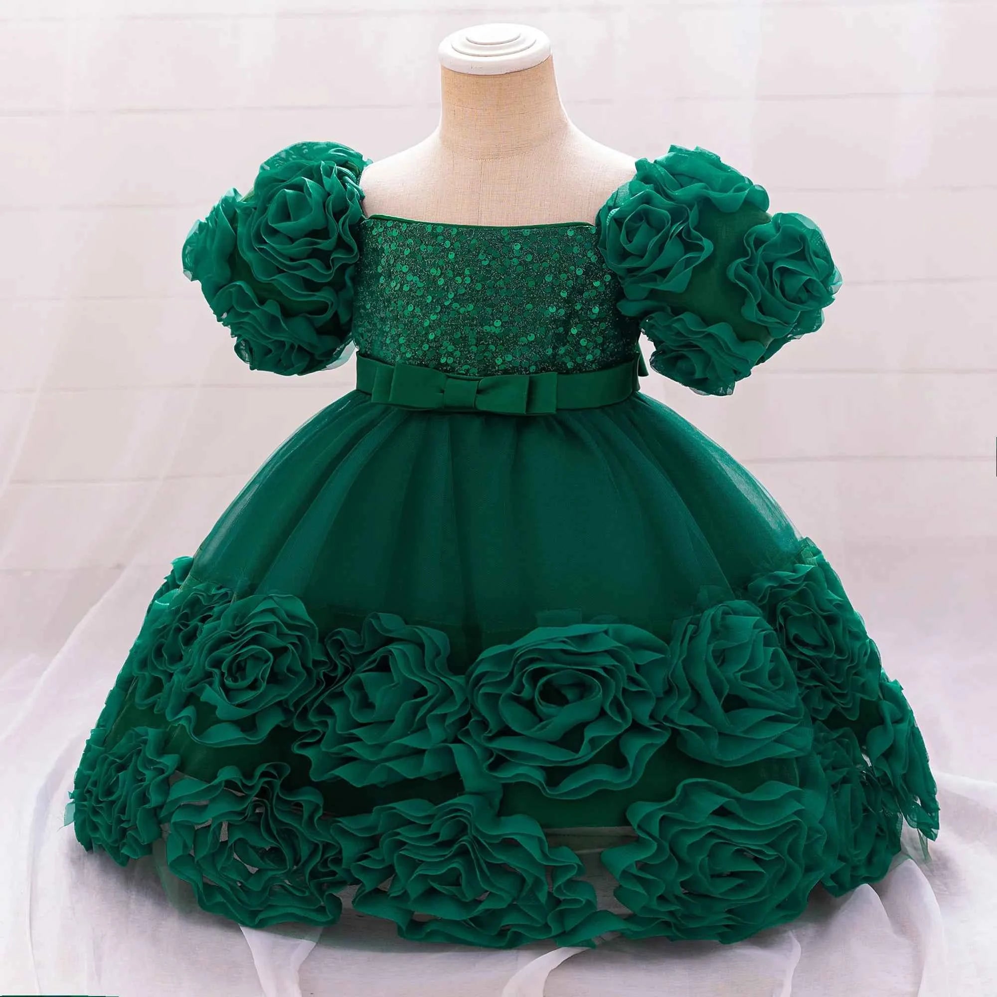 Girls 3D Flower Party Princess Dress for Baby Christmas Gown 1-10 Yrs Birthday Bow Tulle Bridemaid Dresses Wedding Kids Clothing