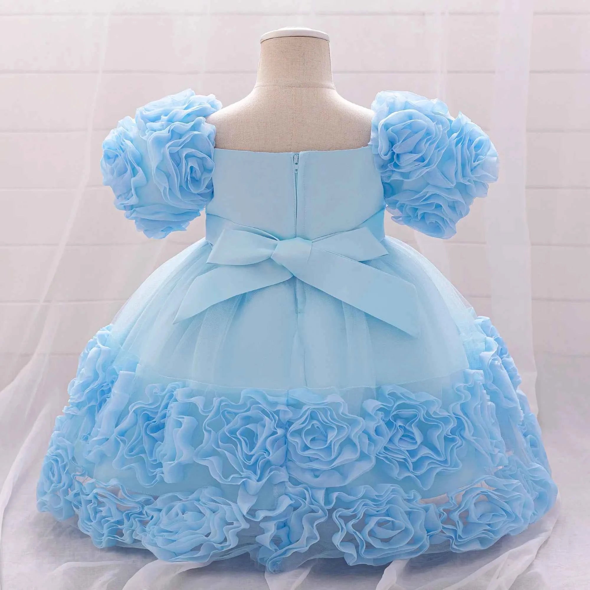 Girls 3D Flower Party Princess Dress for Baby Christmas Gown 1-10 Yrs Birthday Bow Tulle Bridemaid Dresses Wedding Kids Clothing