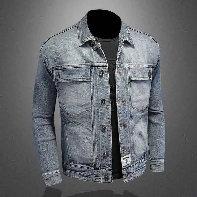 Men’s Classic Denim Jacket – Retro Casual Streetwear Outerwear with Turn-Down Collar and Button Closure, All-Season Fashion Coat