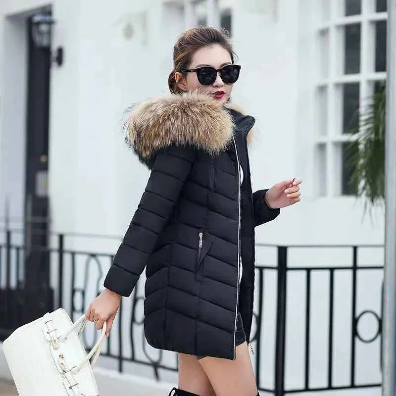 Winter Warm Fur Collar Hooded Women&