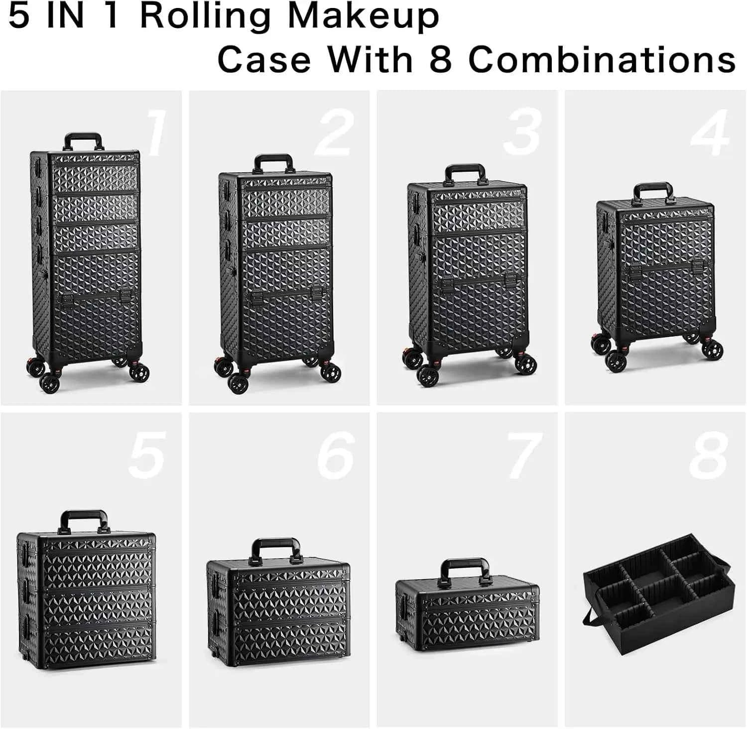Professional Makeup Train Case on Wheels, Extra Large Cosmetic Case Rolling Makeup Case Trolley Makeup Organizer with Wheels