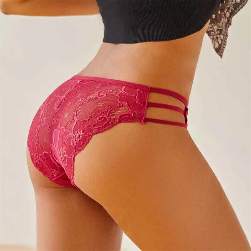 3PC/Set Women Sexy Lace Panties Low Rise Hollow Out Briefs Floral Transparent Underwear for Feamale Elastic Straps Soft Lingerie