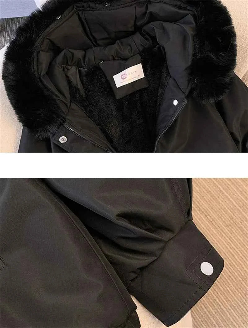 Women Winter Big Fur Hooded Collar Long Parka