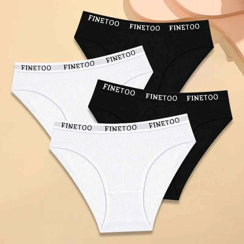 FINETOO 4Pcs Cotton Striped Underwear Women&