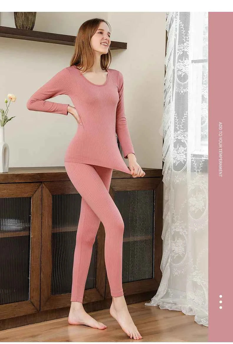 Warm Thermal Underwear Sexy Ladies Intimates Long Johns Women Shaped Sets Female Middle Collar Thermal Shaping Clothes
