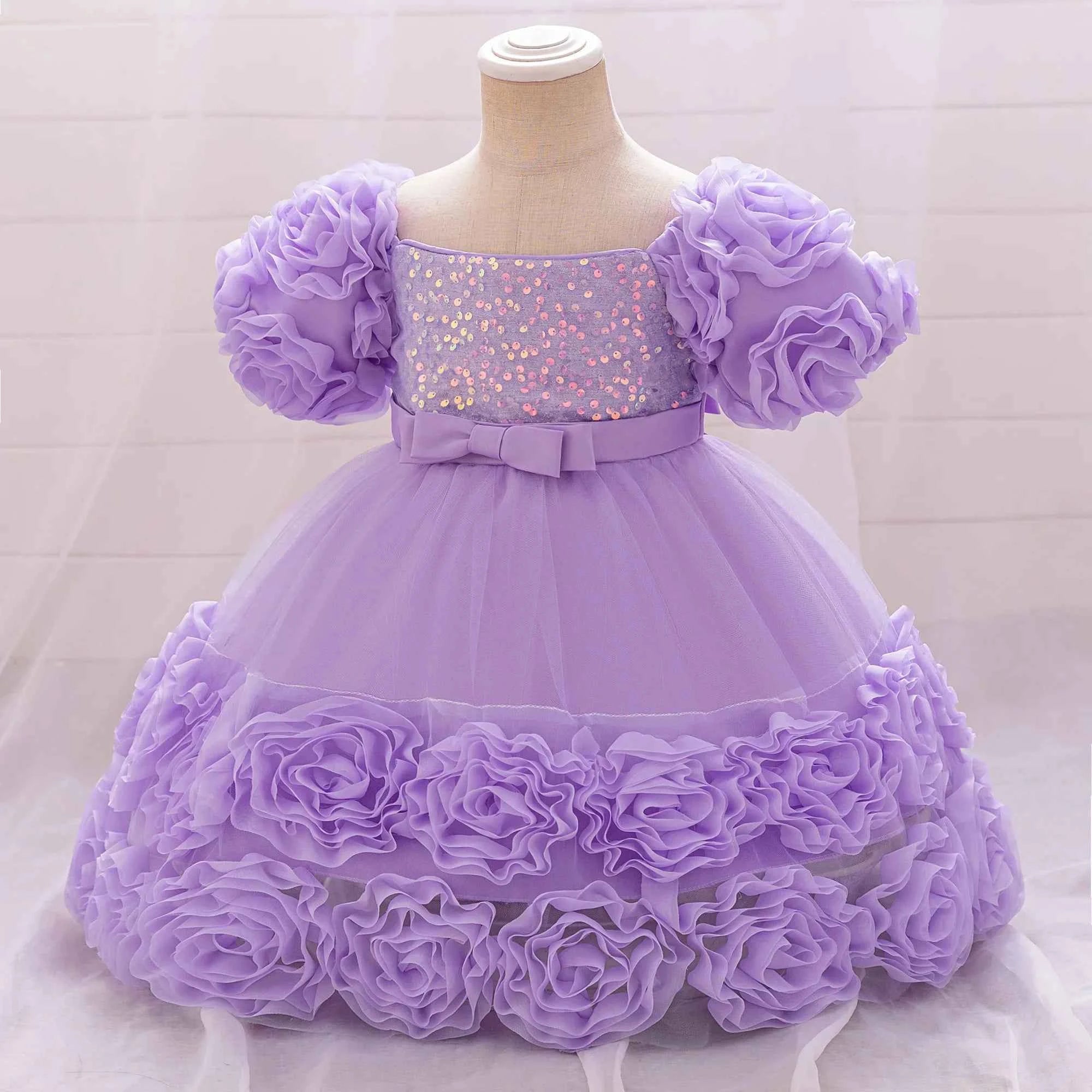 Girls 3D Flower Party Princess Dress for Baby Christmas Gown 1-10 Yrs Birthday Bow Tulle Bridemaid Dresses Wedding Kids Clothing