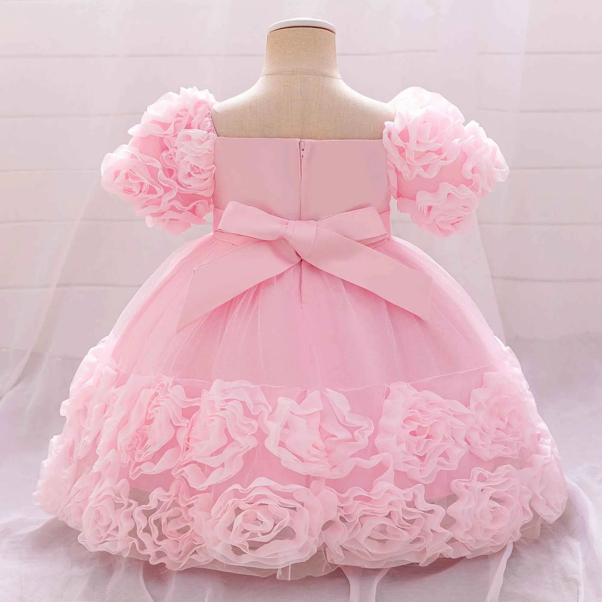 Girls 3D Flower Party Princess Dress for Baby Christmas Gown 1-10 Yrs Birthday Bow Tulle Bridemaid Dresses Wedding Kids Clothing
