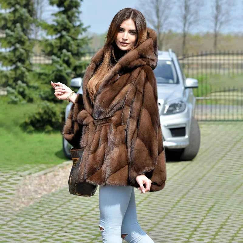 New Elegant Quality Faux Fur Hooded Women&