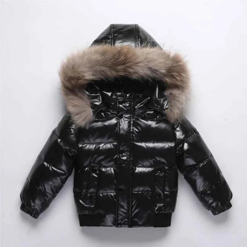 Kids Winter Down Jacket For Real Fur Waterproof Shiny Thick Warm Jackets