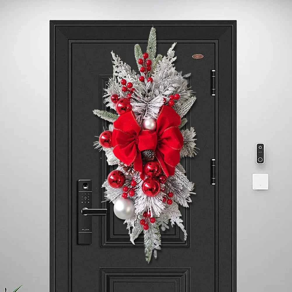 Without/with Light Christmas Wreath Centerpiece Decoration Round Holiday Wall Door Hanging Ornament Swag Trim Garland Home Decor