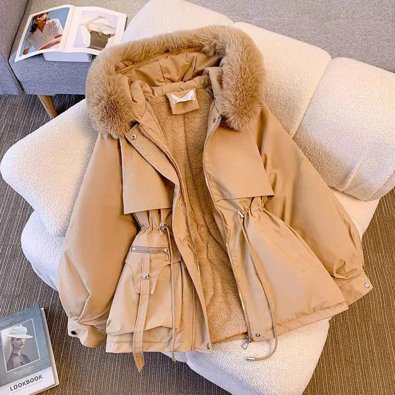 Women Winter Big Fur Hooded Collar Long Parka