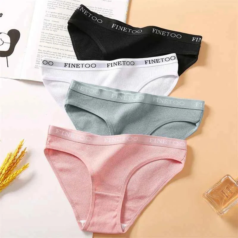 FINETOO 4Pcs Cotton Striped Underwear Women&