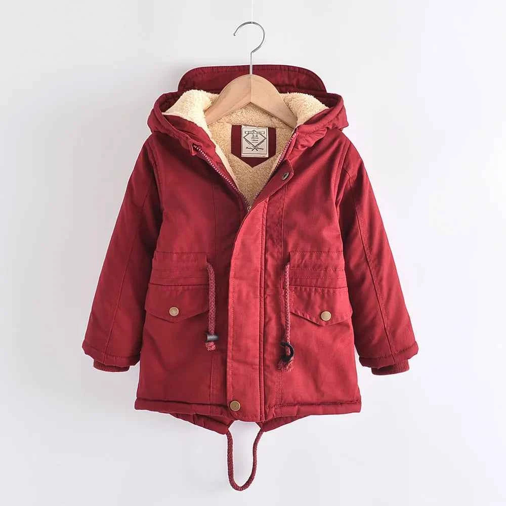 Winter Kids Clothes Plus Velvet Thicken Warm Jacket for Girls Casual Zipper Boys Outerwear Solid Versatile Children&