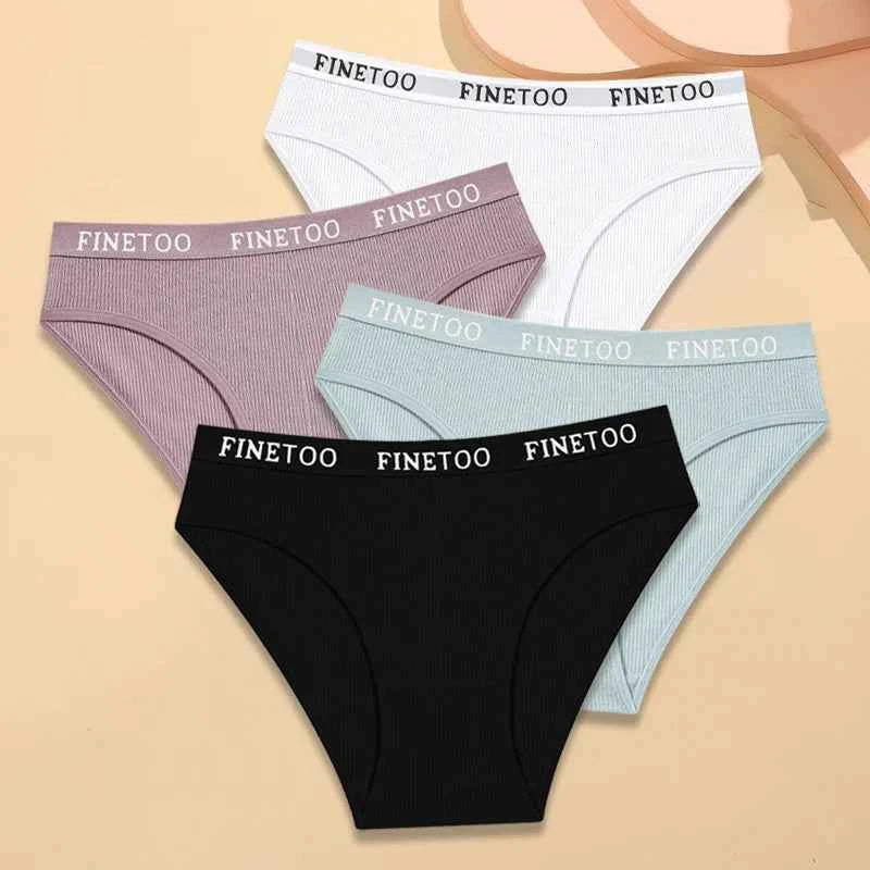 FINETOO 4Pcs Cotton Striped Underwear Women&