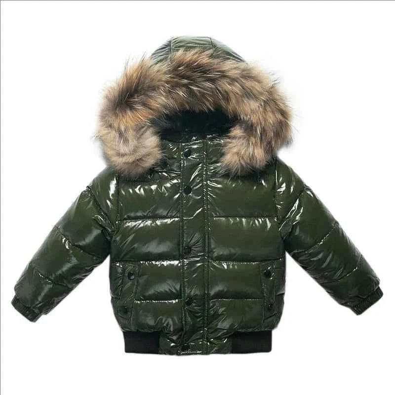 Kids Winter Down Jacket For Real Fur Waterproof Shiny Thick Warm Jackets