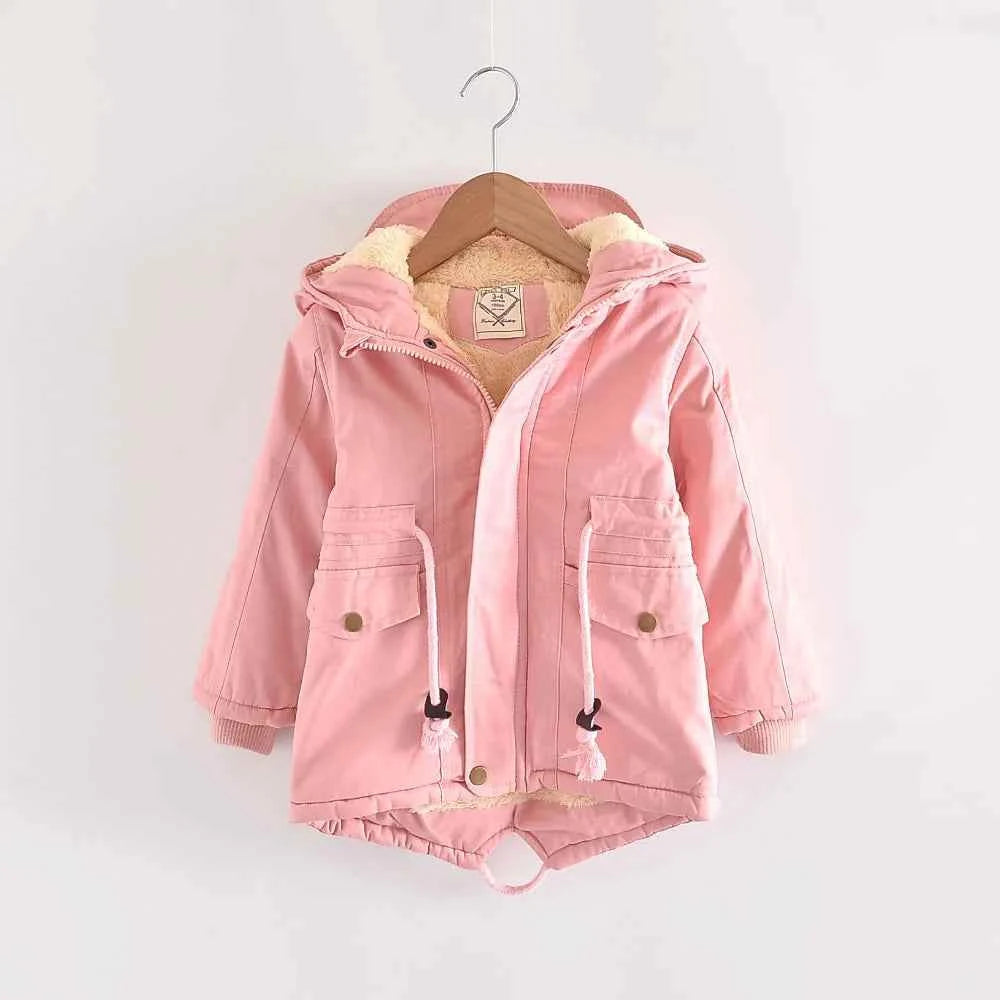 Winter Kids Clothes Plus Velvet Thicken Warm Jacket for Girls Casual Zipper Boys Outerwear Solid Versatile Children&