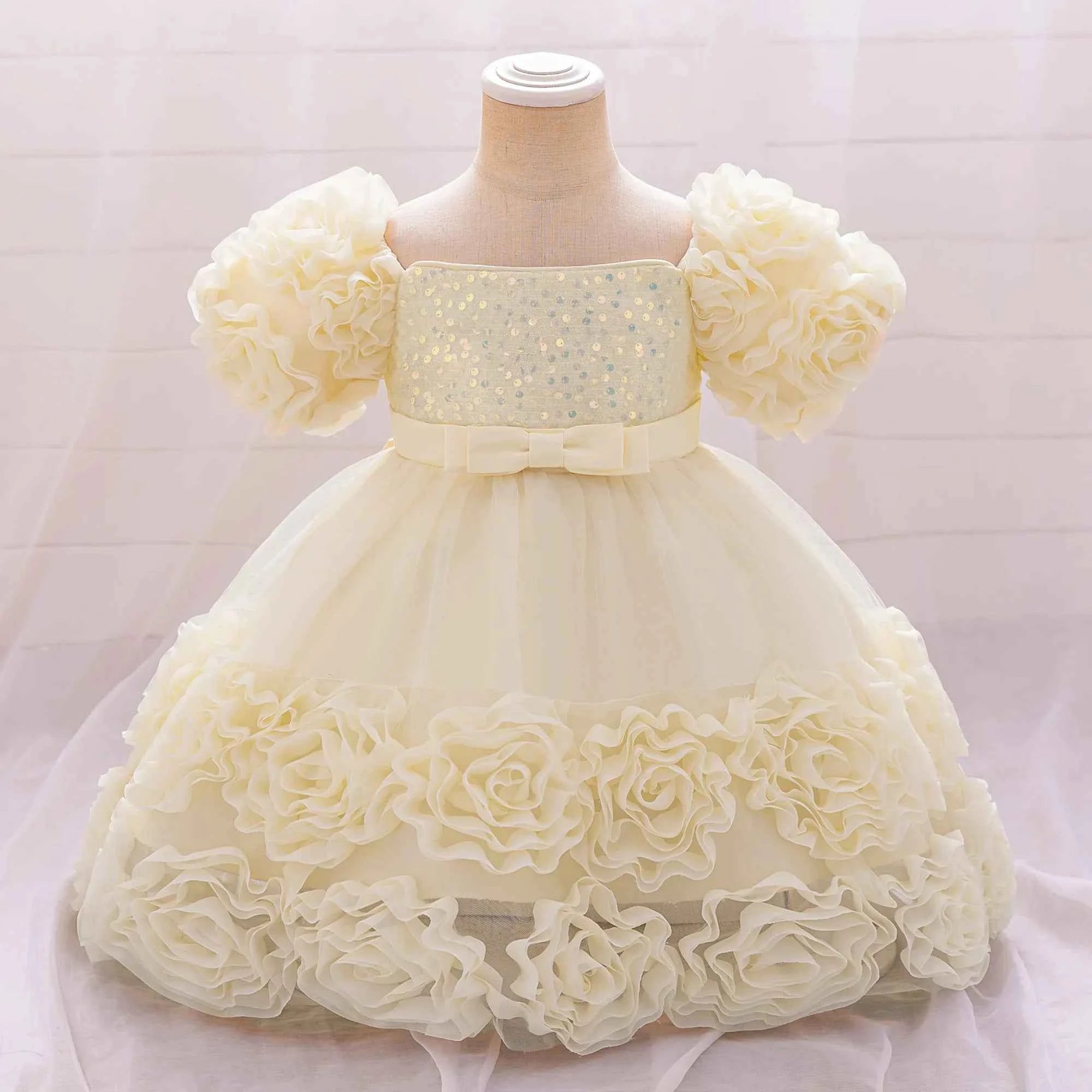 Girls 3D Flower Party Princess Dress for Baby Christmas Gown 1-10 Yrs Birthday Bow Tulle Bridemaid Dresses Wedding Kids Clothing