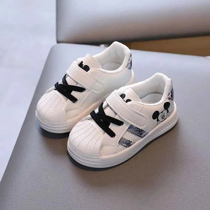 Kids White Casual Shoes For Baby Boy Girl Brand Children Sneaker Mickey Mouse Kids Shoes Toddler Walking Shoes Size 15-25