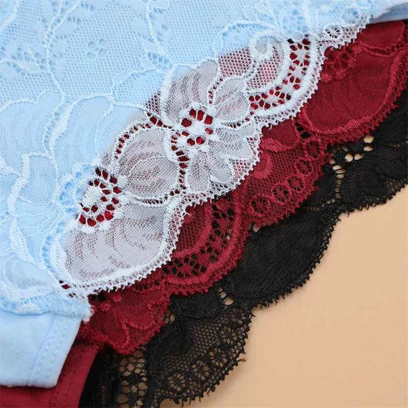 3PC/Set Women Sexy Lace Panties Low Rise Hollow Out Briefs Floral Transparent Underwear for Feamale Elastic Straps Soft Lingerie