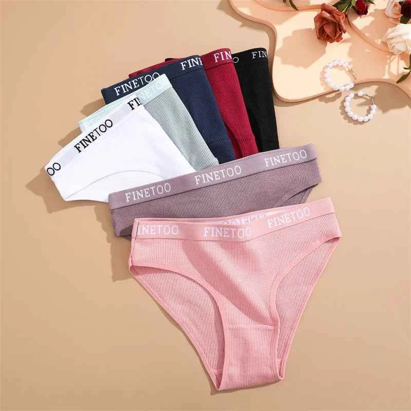 FINETOO 4Pcs Cotton Striped Underwear Women&