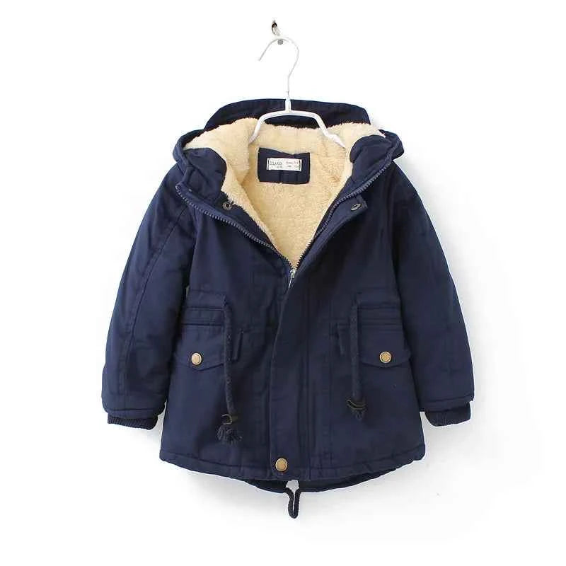 Winter Kids Clothes Plus Velvet Thicken Warm Jacket for Girls Casual Zipper Boys Outerwear Solid Versatile Children&