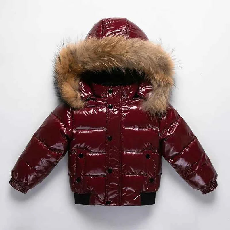 Kids Winter Down Jacket For Real Fur Waterproof Shiny Thick Warm Jackets