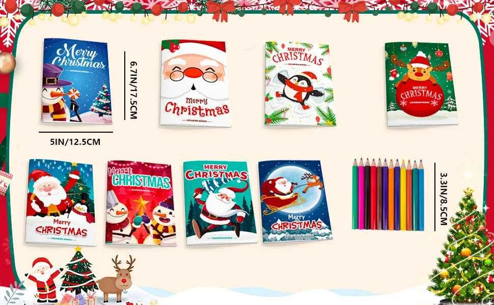 Christmas Coloring Book,24pcs Christmas Coloring Books Bulk/Xmas Activity Books Bulk & 12 Christmas Party Color Pencils for Kids