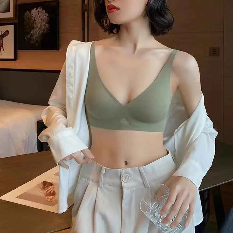 Seamless Bras For Women Wireless Bra Push Up Deep V Glossy Underwear Female Bralette Invisible Padded Brasiere Sexy Lingerie