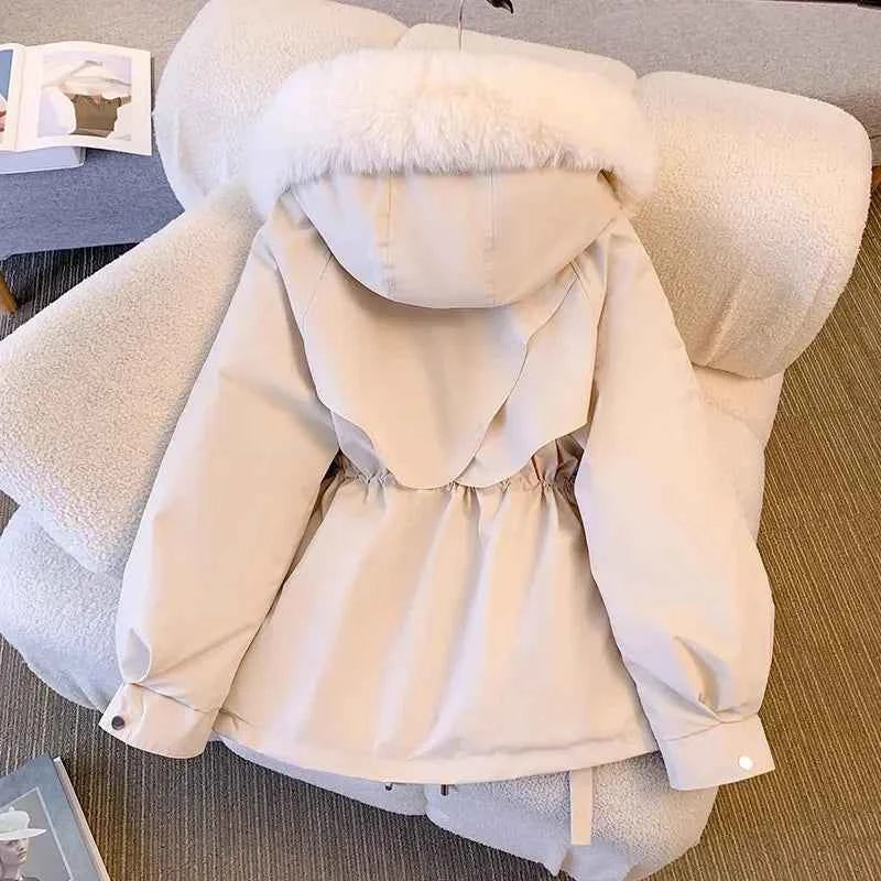Women Winter Big Fur Hooded Collar Long Parka