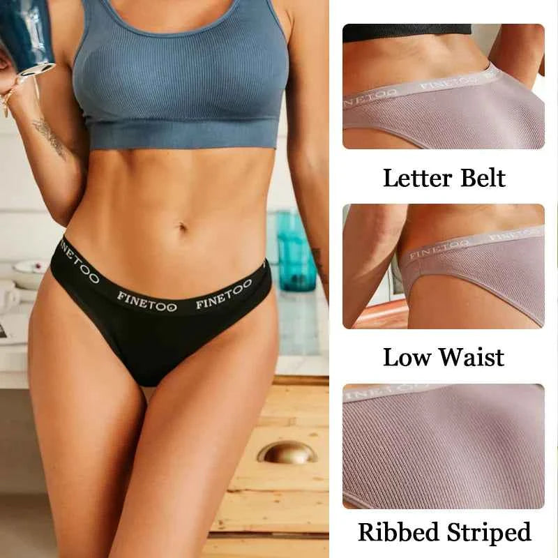 FINETOO 4Pcs Cotton Striped Underwear Women&
