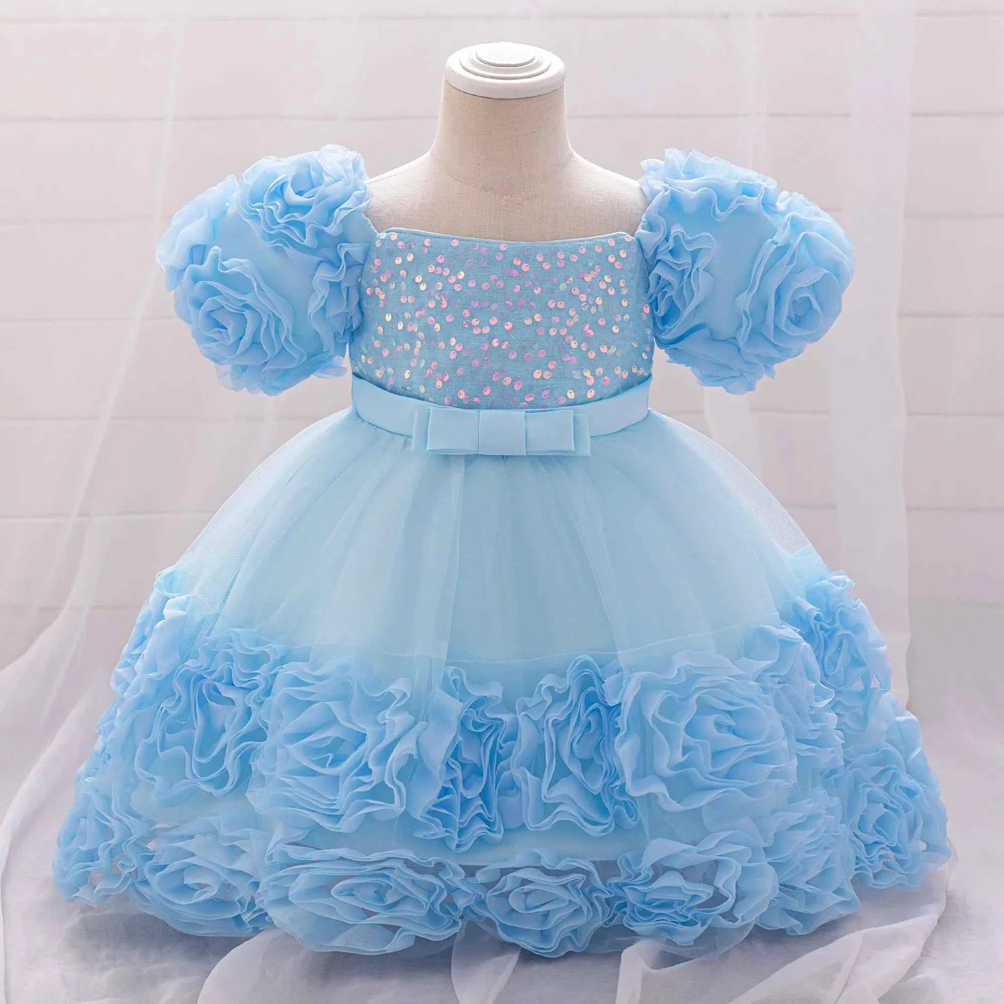 Girls 3D Flower Party Princess Dress for Baby Christmas Gown 1-10 Yrs Birthday Bow Tulle Bridemaid Dresses Wedding Kids Clothing
