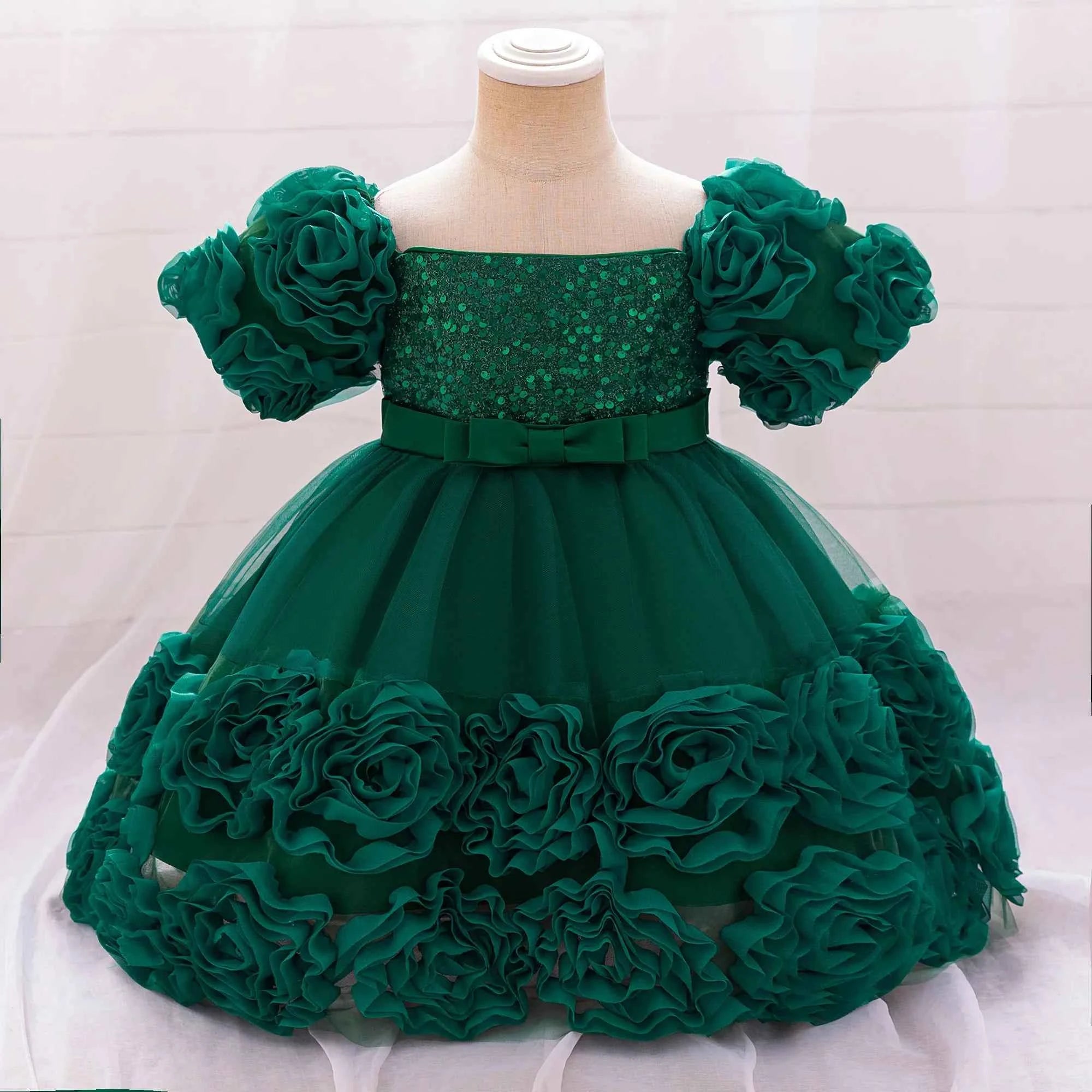 Girls 3D Flower Party Princess Dress for Baby Christmas Gown 1-10 Yrs Birthday Bow Tulle Bridemaid Dresses Wedding Kids Clothing