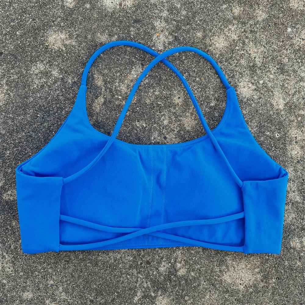 Solid Color Underwear Cross-back Women Fitness Bra Yoga Vest Gym Sport Top Hollow back Push With Chest Pad Four shoulder straps