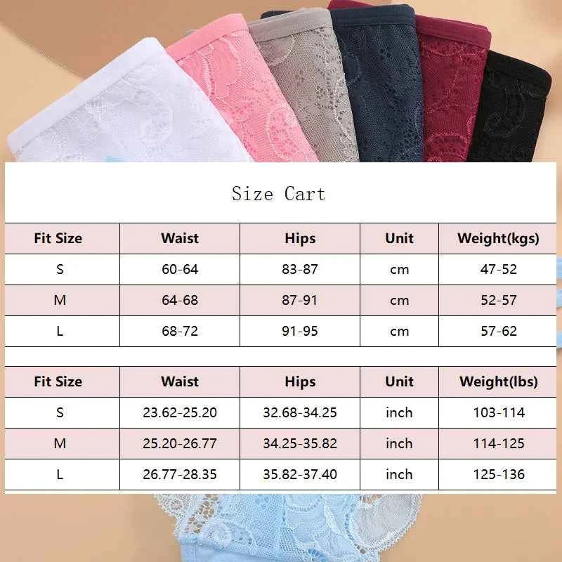 3PC/Set Women Sexy Lace Panties Low Rise Hollow Out Briefs Floral Transparent Underwear for Feamale Elastic Straps Soft Lingerie